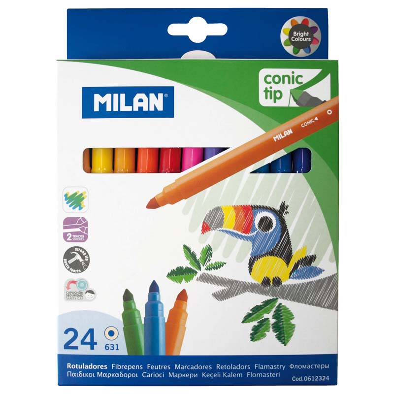 milan markers conic tip fibre pens assorted colours