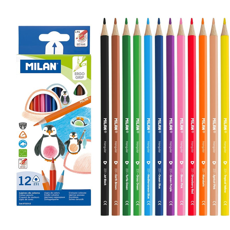 milan ergo grip coloured triangular pencils assorted colours