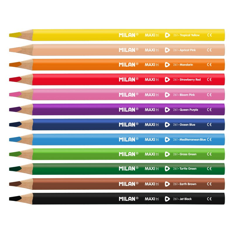 Milan Coloured Pencils Triangular Maxi Pack Of 12 Assorted Colours