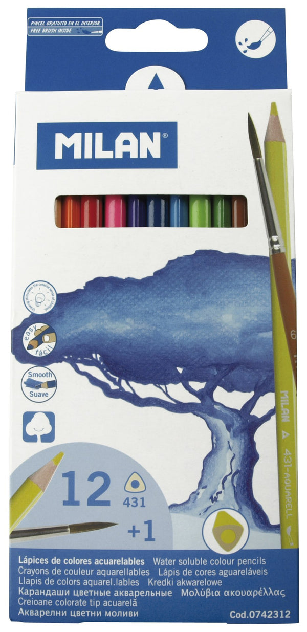 Milan Water Soluble Coloured Pencils Triangular Pack Of Assorted Colours#Pack Size_PACK OF 12