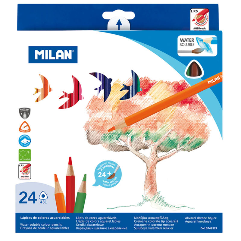 Milan Water Soluble Coloured Pencils Triangular Pack Of Assorted Colours