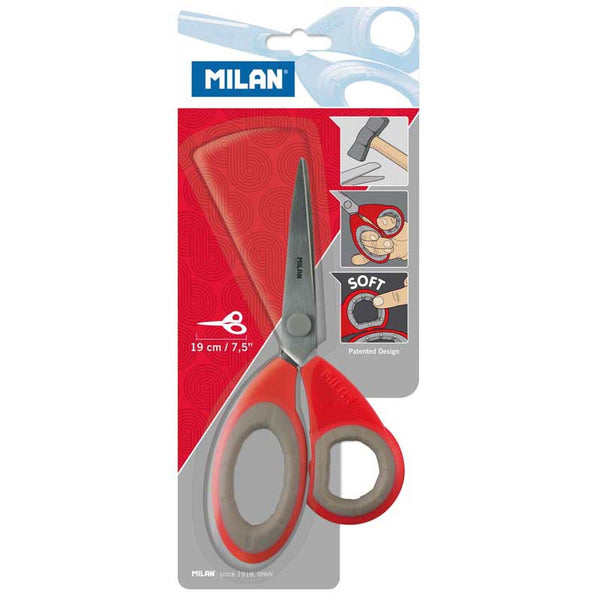 milan office scissors GREY on RED size 190MM 7.5 inch soft grip