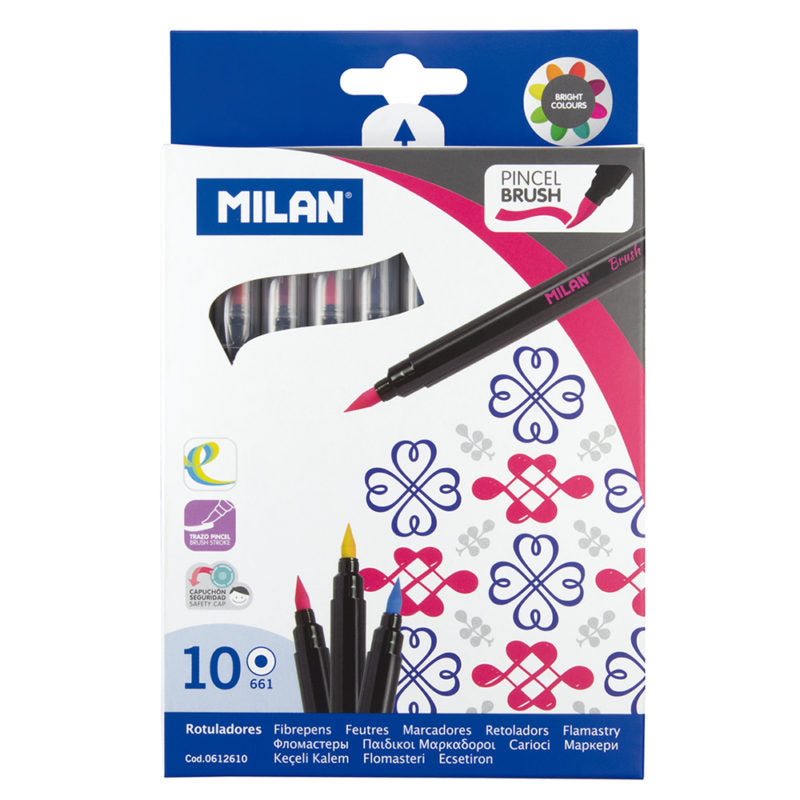 Milan Brush Tipped Fibre Tip Water Based Pens Pack Of 10