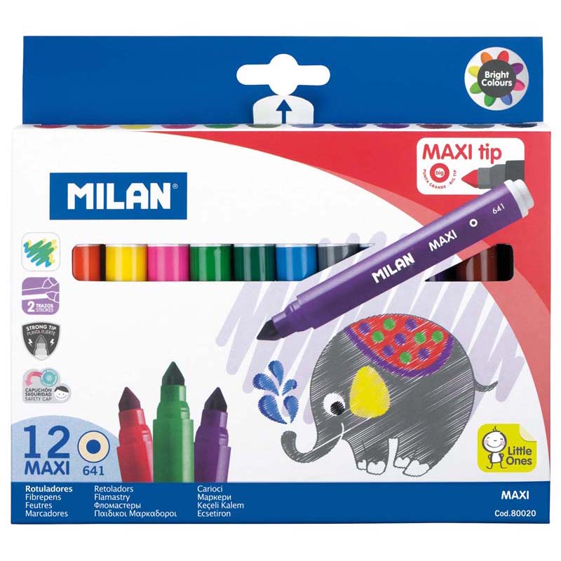 MILAN MARKERS CONIC TIP MAXI PACK OF 12 ASSORTED COLOURS