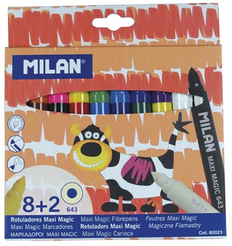 milan maxi magic fibre tip water based pens 3.25mm   8 colours + 2 magic pens 