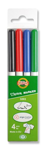 Koh-I-Noor Textile Markers 2mm Pack Of 4 Assorted Colours