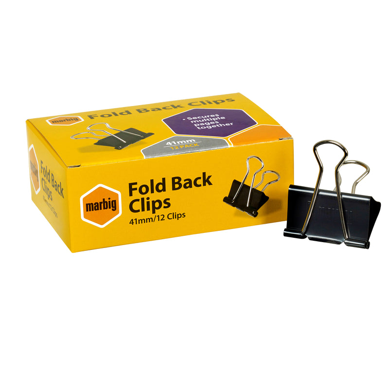 marbig fold back clips 41mm pack of 12 - box of 12