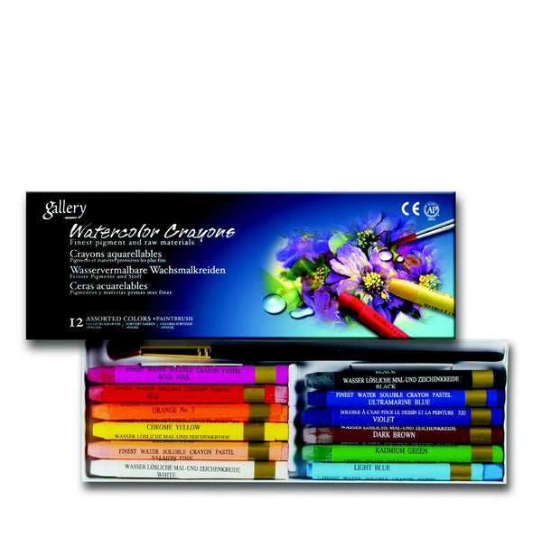 gallery watercolour crayons pack of 12 with brush