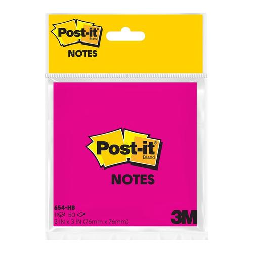 post-it notes 654-hb-1 hot pink size 76mm x 76mm retail 50 sheets