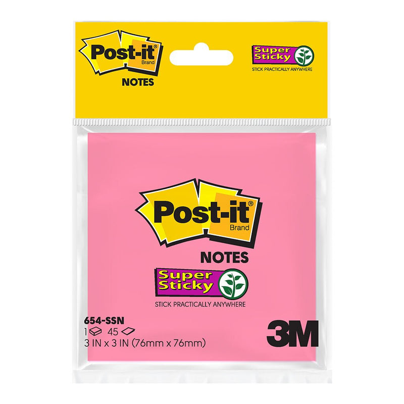 post-it super sticky notes blank 654-ssn-n-pink size 76mm x 76mm 45 sheet pad
