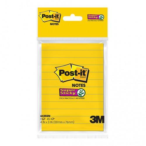 post-it super sticky lined notes 643ssn-hb ultra yellow size 101mm x 76mm 45 sheets