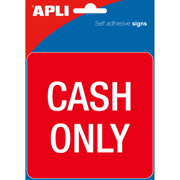 apli cash only self adhesive sign 