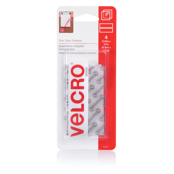 velcro® brand stick on thin clear fasteners 8.9mmx19mm pack of 4