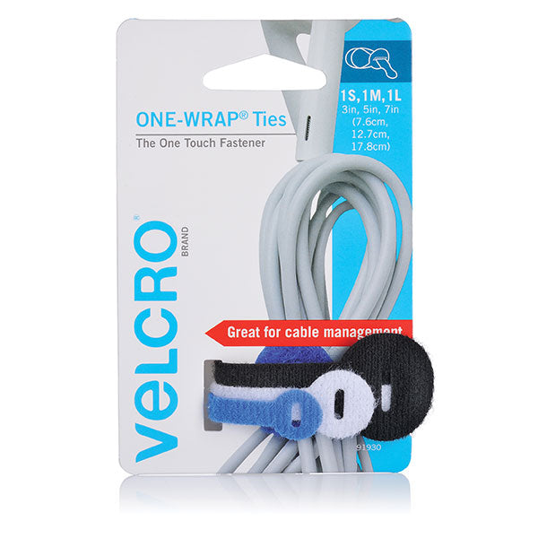 velcro® brand one wrap® ties assorted colour & size 3 pieces