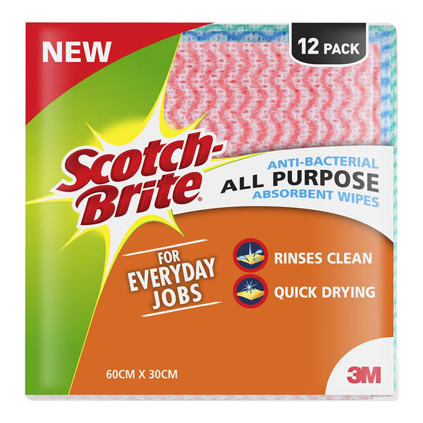 scotch-brite anti-bacterial all purpose absorbent wipe pack of 12