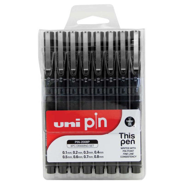 Uni Pin Fineliners Permanent Drawing Set of 8