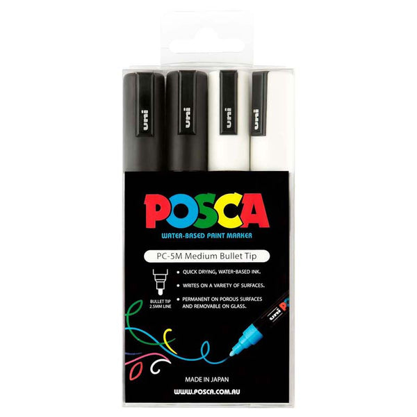 Uni Posca Marker 1.8-2.5mm 4 Pack Black White