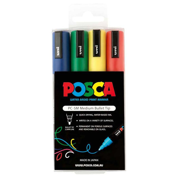 Uni Posca Marker 1.8-2.5mm 4 Pack Green Yellow Red Blue