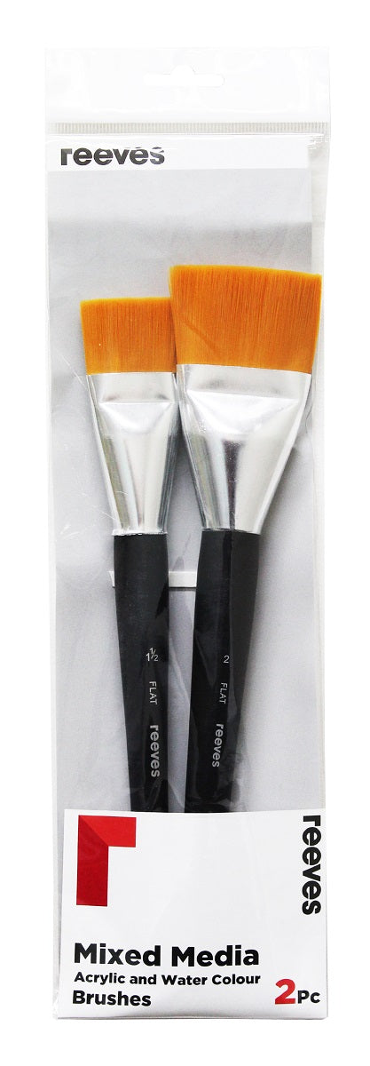 Reeves Mixed Media Art Brush Gloden Synthetic Flat Pack Of 2 (1.5" And 2")