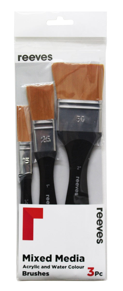 Reeves Mixed Media Synthetic Spalter Art Brush Pack Of 3 (0.5"; 1" And 2")