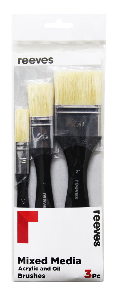 Reeves Mixed Media Hog Art Brushes Pack Of 3 (0.5"; 1" And 2")