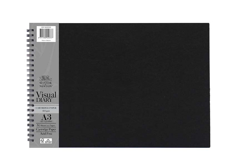 Winsor & Newton Visual Diary 110gsm A3 Black Cover 60 Sheets Landscape