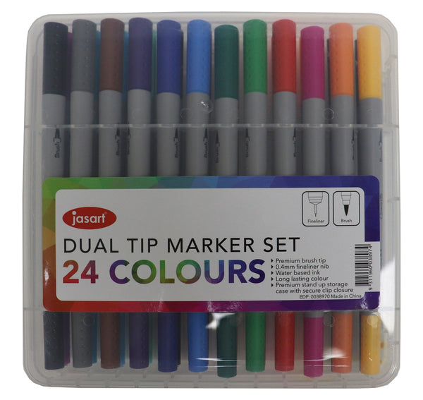 Jasart Dual Nib Brush Fineliner Set of 24
