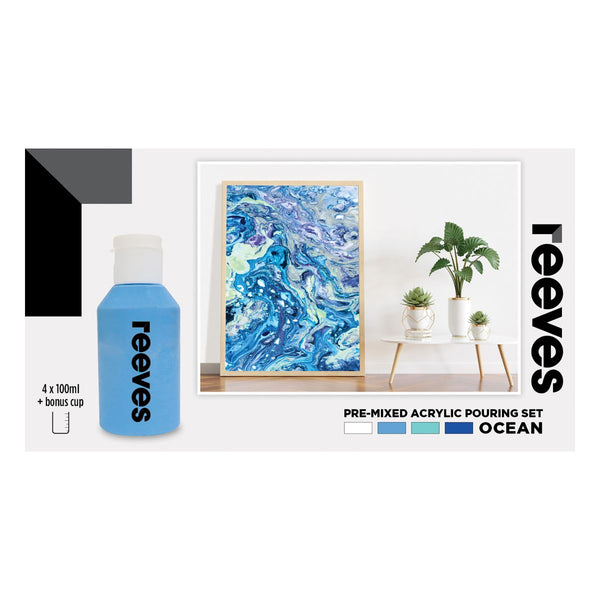 Reeves Pre Mixed Acrylic Pour Paint Set Of 4#colour_OCEAN