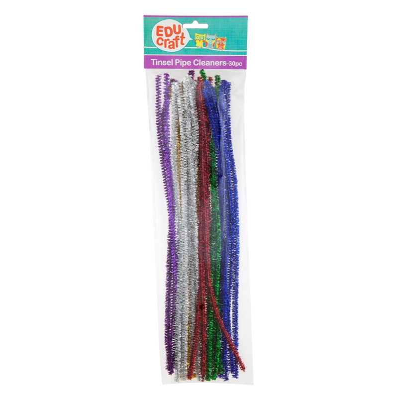 Educraft Pipe Cleaners Tinsel 300x6mm Assorted Colours Pack Of 30