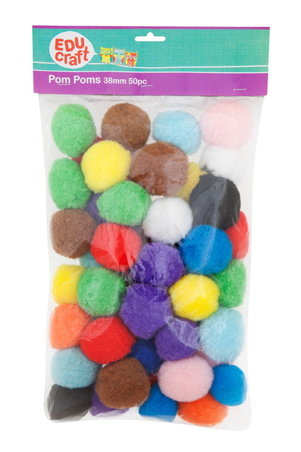 Educraft Pom Pom Large 38mm Assorted Brights Pack Of 50