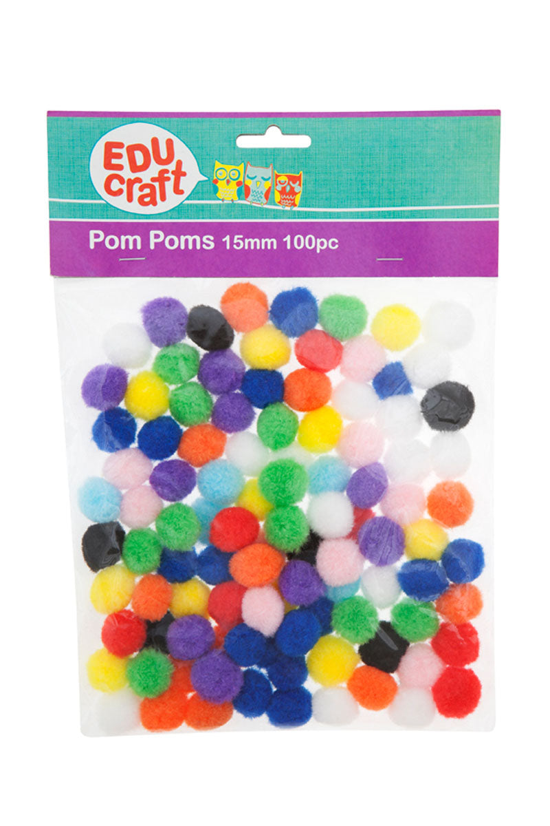 Educraft Pom Pom Small 15mm Assorted Brights Pack Of 100