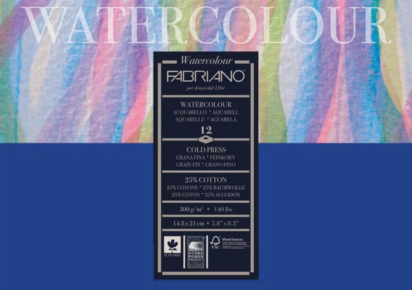 Fabriano Studio Watercolour Cold Pressed Paper Pad 300gsm 12 Sheet#Size_A5