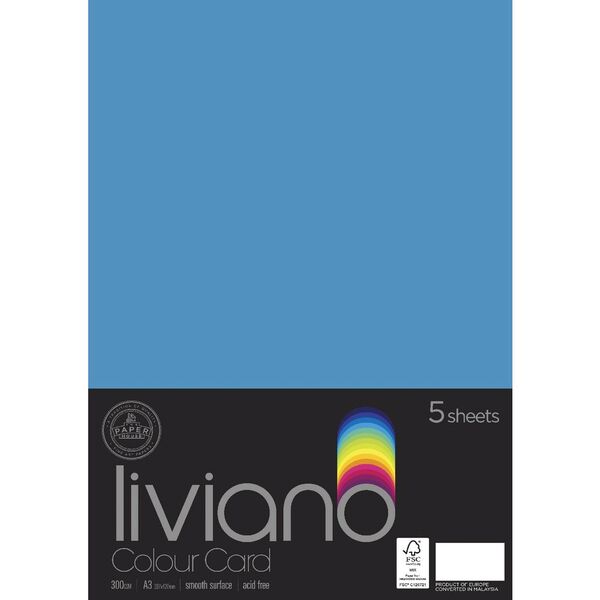 THE PAPER HOUSE LIVIANO COLOUR CARD 300GSM A3 PACK OF 5