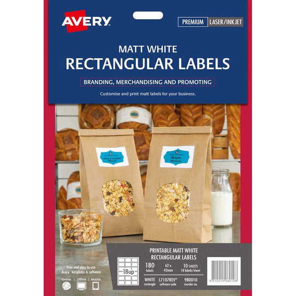 avery label l7107rev rectangular white 18up 10 sheets