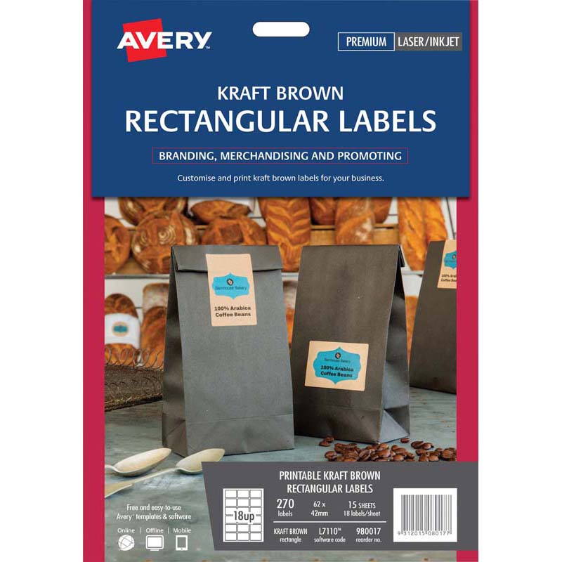 avery label l7110 rectangular kraft 18up 15 sheets