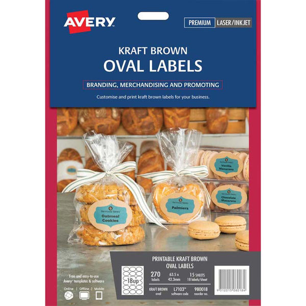 avery label l7103 oval kraft 18up 15 sheets