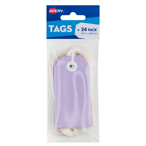 avery PASTEL multi-colour tags size 96x48MM with string 24 pack