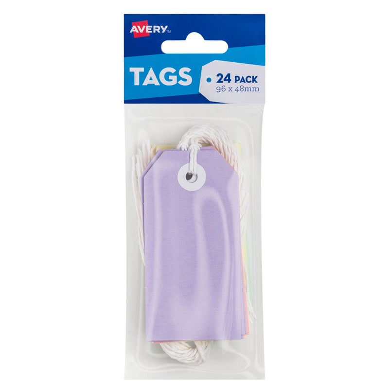 avery PASTEL multi-colour tags size 96x48MM with string 24 pack