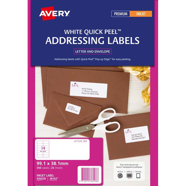 avery addressing inkjet label j8163-25 25 sheets