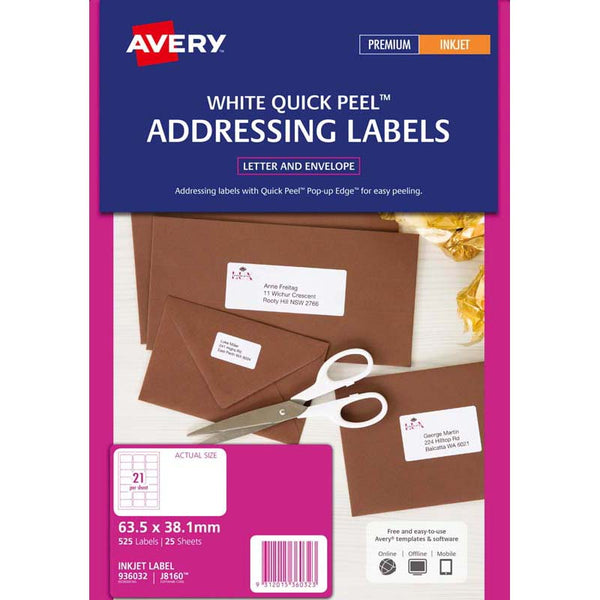 avery addressing inkjet label j8160-25 25 sheets