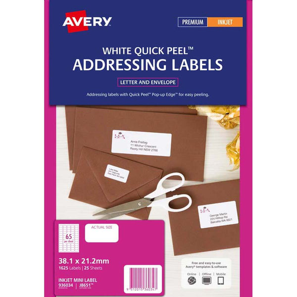 avery addressing inkjet label j8651-25 25 sheets