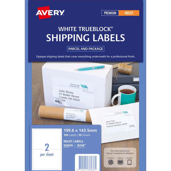 avery shipping inkjet labels j8168-50 inkjet 50 sheets