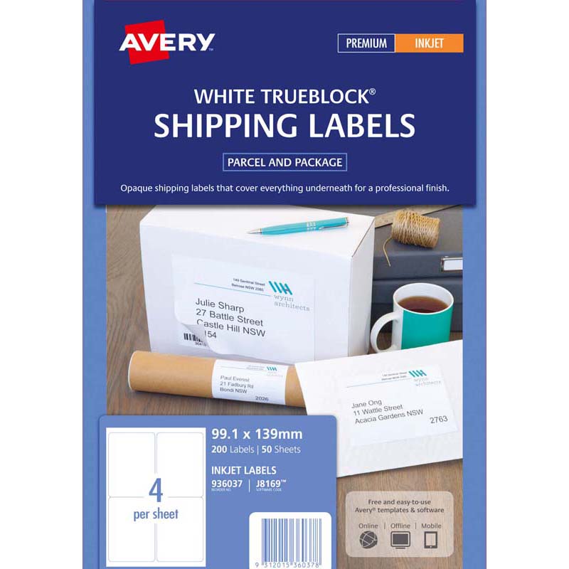 avery shipping inkjet labels j8169-50 inkjet 50 sheets