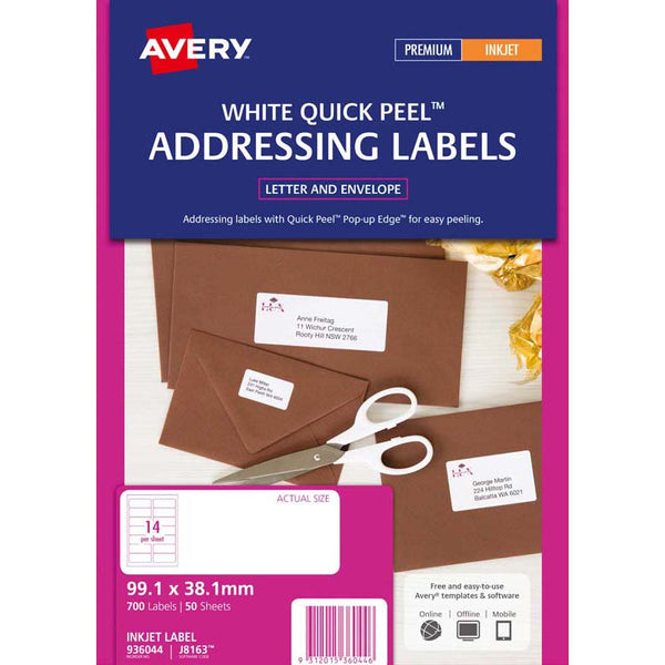 avery addressing inkjet labels j8163-50 inkjet 50 sheets