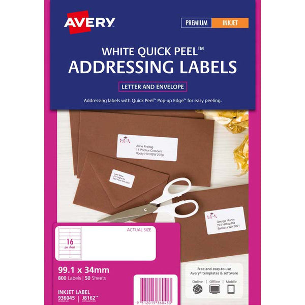 avery addressing inkjet labels j8162-50 inkjet 50 sheets