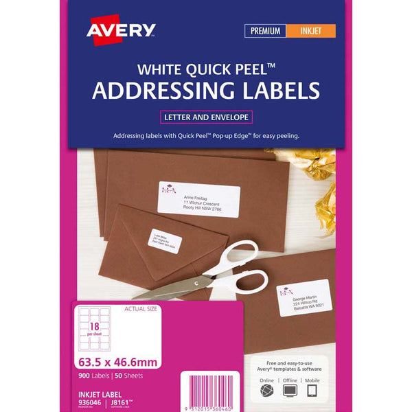 avery addressing inkjet labels j8161-50 inkjet 50 sheets