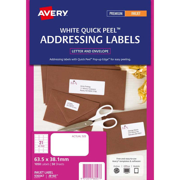 avery addressing inkjet labels j8160-50 inkjet 50 sheets
