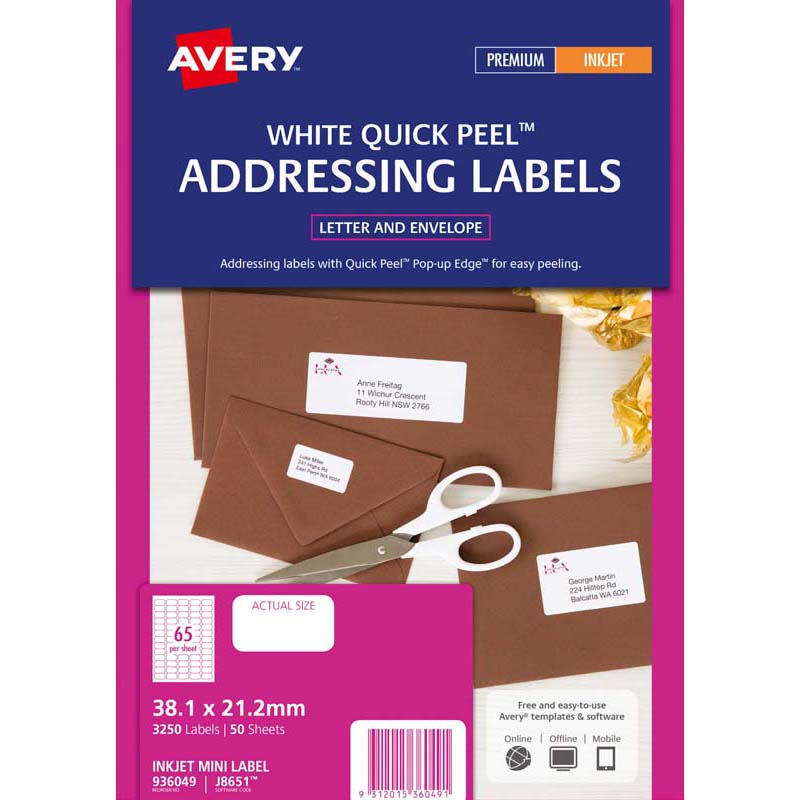 avery addressing inkjet labels j8651-50 inkjet 50 sheets