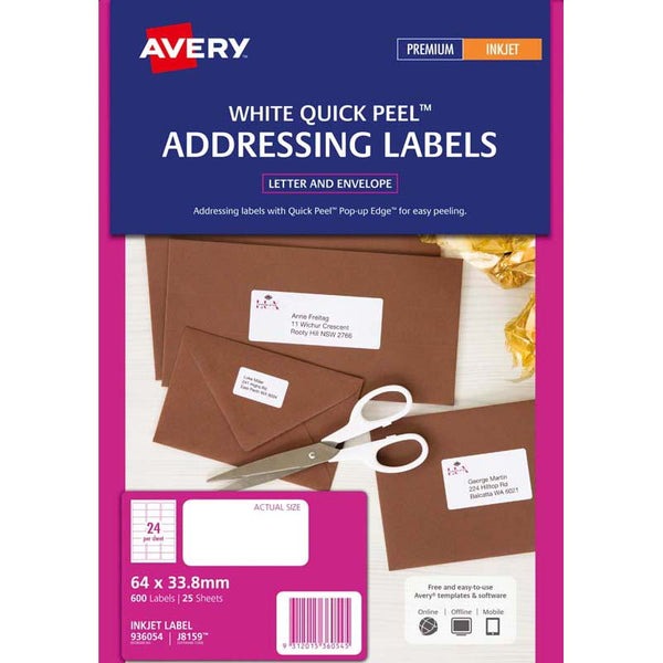 avery addressing inkjet label j8159-25 25 sheets