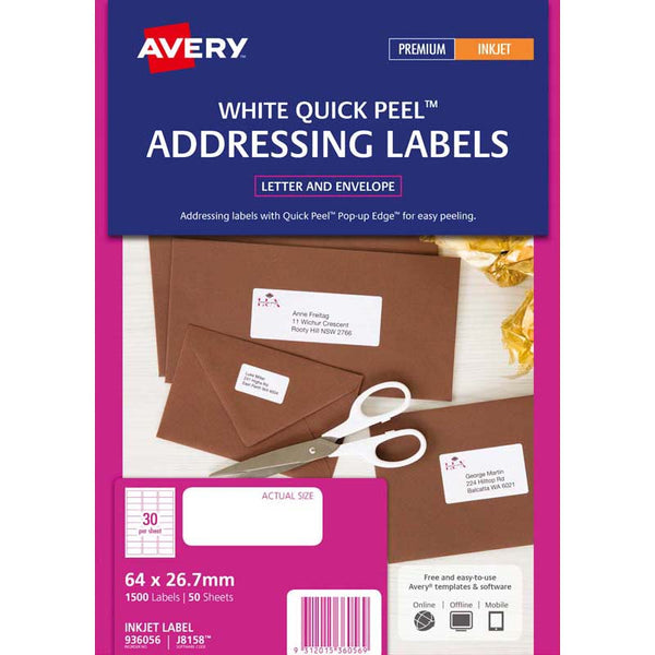 avery addressing inkjet label j8158-50 50 sheets
